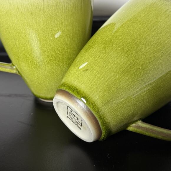 Jars Tourron Tilleul Avocado Green Mugs Set of 2 Made in France French Country - Picture 6 of 14